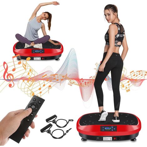 Vibrationsplatte 57,5×42,5×17 cm, 200W mit 120 Intensitätsstufen, Ultra Leise für Zuhause, inkl. Trainingsbändern, Fernbedienung & seitlichen Transporträdern, bis 200 kg belastbar