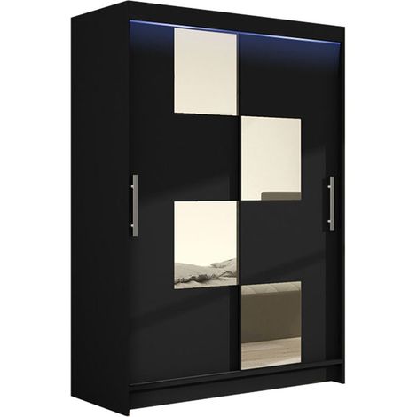 Armoire Closico Pacron III, Noir, 200x120x58cm, Portes d'armoire: Coulissantes, Nombre d'étagères: 5, LED: Disponible