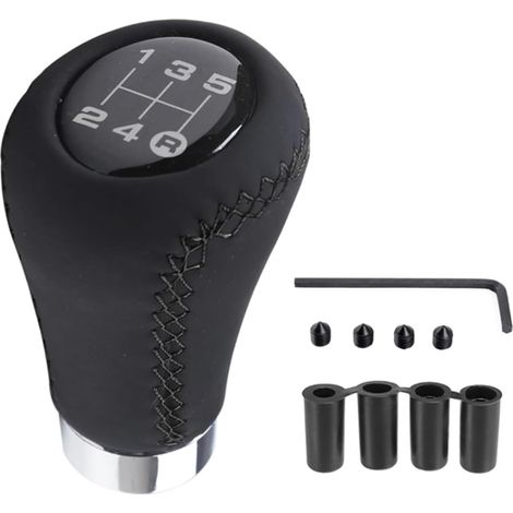 Pomello del cambio universale a 5 velocità con 4 adattatori, adattatore per pomello del cambio da 8 mm, 10 mm, 11 mm e 12 mm per auto con cambio - Nero
