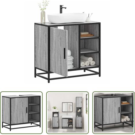 Bad-Unterschrank - Waschbeckenunterschrank Grau Sonoma 65x33x60 cm Holzwerkstoff (1/5)
