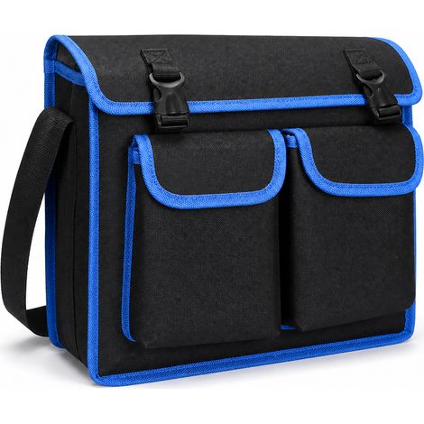 Sac à outils bandoulière en toile Oxford 20 L bleu 2 poches avant (1/5)