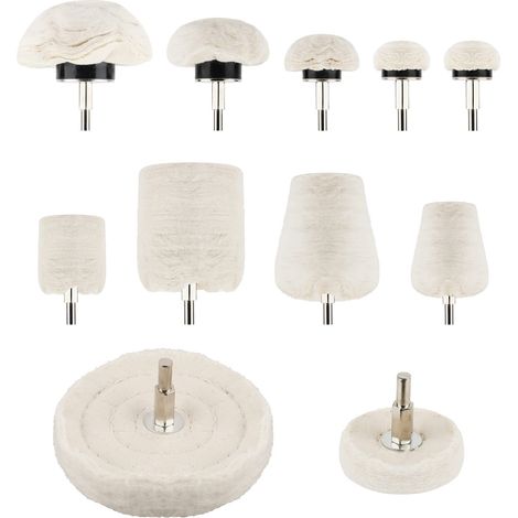 Lot de 11 disques de polissage pour perceuse avec tige hexagonale de 6,35 mm, kit de polissage en coton pour outils rotatifs (1/4)