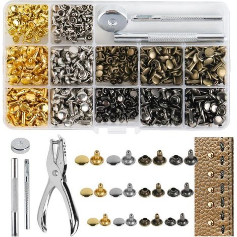 Rivets pour le travail du cuir - 360°, 4 couleurs, 3 tailles - Rivet tubulaire double - Outil de fixation inclus (1/5)