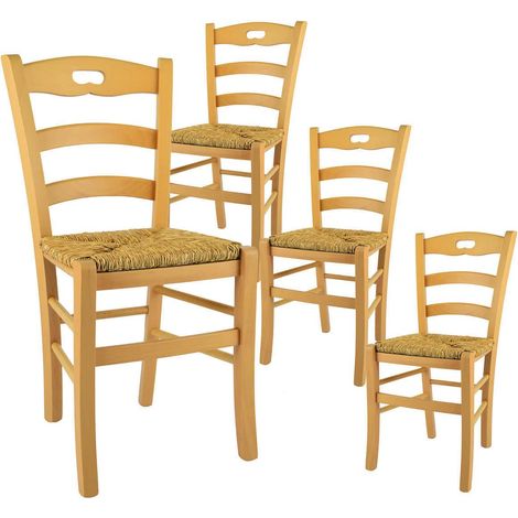 SUZY - Lot de 4 Chaises Naturelles et Assises en Paille (1/2)