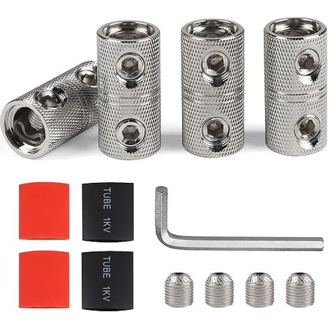 EXLECO 50mm² avec Gaine Thermorétractables, Audio de voiture Cosses Electriques à Sertir, 0 AWG Connecteur à Sertir de Câble de Batterie, Laiton Cosses de Câble à Bout (1/5)