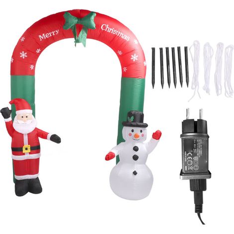 Jeffergarden Arche gonflable de Noël de 2,40 m (7,9 pi) représentant le Père Noël et un bonhomme de neige. Décoration extérieure pour pelouse, jardin et fêtes de fin d'année. Prise européenne 220 V-DO