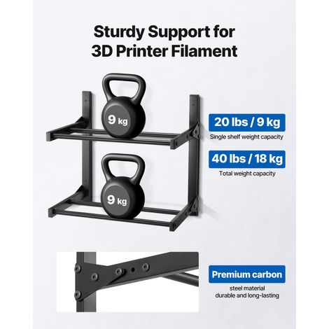 Support de Rangement de Filaments Mural 2 Niveaux, Étagère de Stockage de Filaments d'Imprimante 3D, Porte-bobines de Filament sur Roulettes, pour Studio d'Impression 3D, Bureau, Atelier, Noir (1/5)