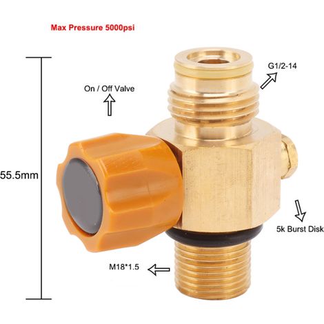 Ortviai Adaptateur de remplissage CO2 pour bouteille – Raccord G1/2-14 / M18x1,5 en laiton doré, 5000 psi (1/4)