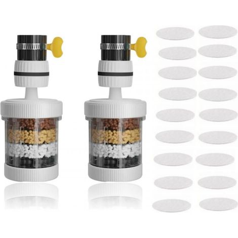 Lot de 2 Pièces Filtre Eau Robinet Filtre De Robinet 360° 6 Couches Filtrantes, Avec 20 Morceaux De Coton Filtrant, Pour La Maison, La Cuisine, L'Évier, La Salle De Bain