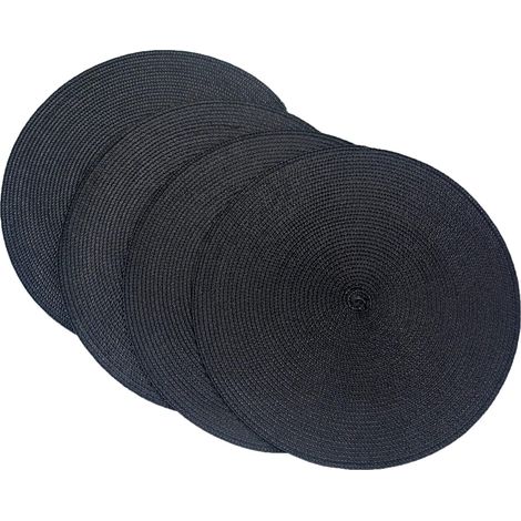 Lot de 4 sets de table en plastique tissés ronds, 38 cm, élégants et pratiques, noirs'Noir'Noir'- (1/3)
