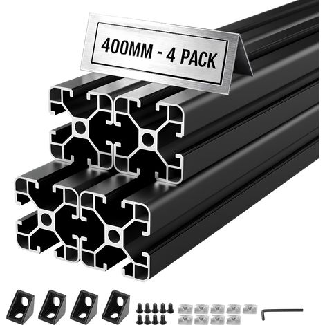 VEVOR Profile Aluminium Extrude 4040 4 PCS Profile Alu Anodise 400 mm Rainure en T Standard Europeen pour Chassis deImprimante 3D, Machine CNC, Mobilier, Etablis, Bricolage, Haute Resistance, Noir (1/5)