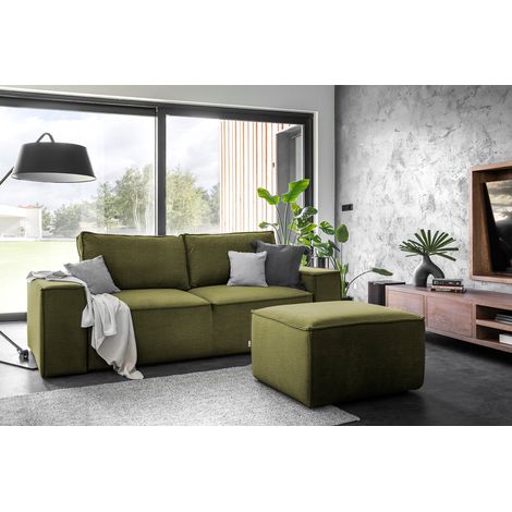 Canapé convertible WILACE en velours – 260cm-Vert kaki (1/5)