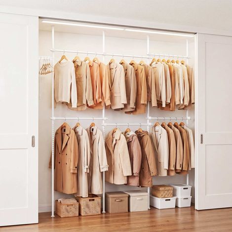 Portant à vêtements télescopique, hauteur et largeur réglables, portant métallique avec 6 barres - blanc (1/4)