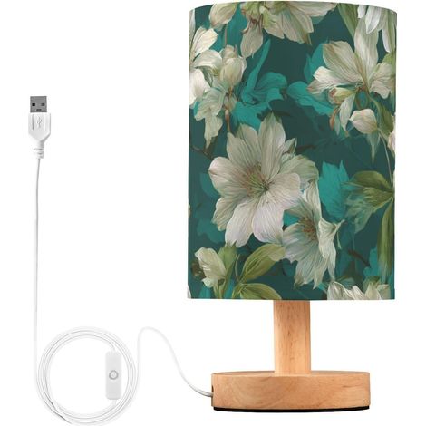 Lampes de table nuit blanches cassées avec motif floral émeraude (1/5)