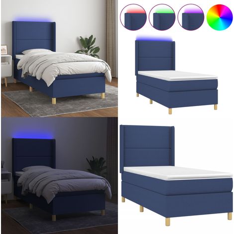 Sommier à lattes de lit matelas et LED Bleu 90x200 cm Tissu - Lit Plateforme - Lit Avec Led - Lit Design - Lit Moderne - Lit Double - Home & Living (1/5)