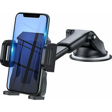 3en1 Support Telephone Voiture, Porte Téléphone Voiture Grille aération Pare Brise Tableau de Bord par Ventouse Compatible avec Smartphone (Noir) (1/4)