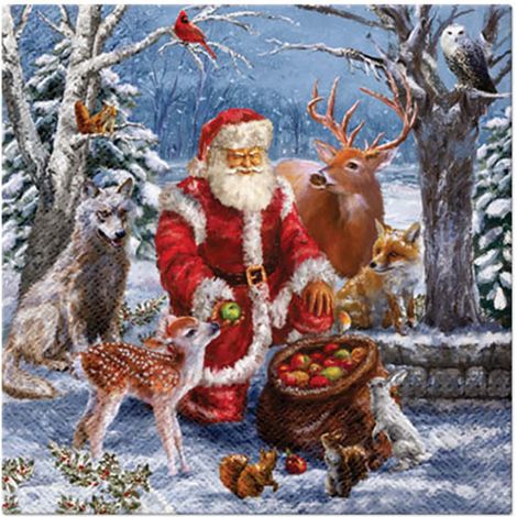 20 serviettes en papier 33 x 33 cm Pere Noel et ses animaux