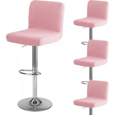 Housse de tabouret de bar rose 4 pièces avec dossier 35 cm (P) x 35 cm (L) x 30 cm (H) housse de tabouret de bar pivotante haute lavable et extensible imperméable (1/5)