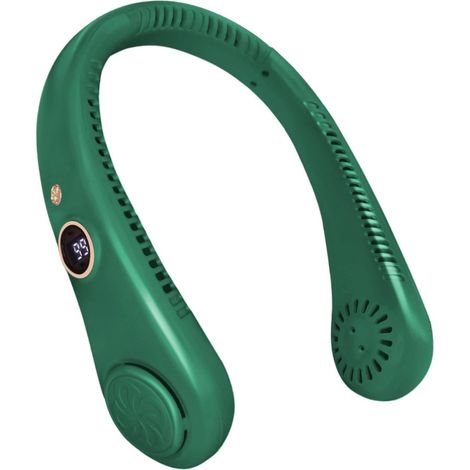 Ventilateur de cou rechargeable USB, 5 vitesses, sans pales, flux d'air à 360°, vert, pour hommes et femmes (1/4)
