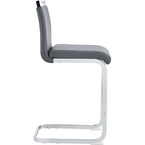 Lot de 2 tabourets de bar en cuir régénéré gris avec pieds métalliques argentés, repose-pieds intégré et style nordique pour cuisine ou bistrot CHICFURN (1/5)