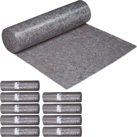 10 Vellones de pintor, Cubre suelos, 1 m x 50 m = 50m², Antideslizante, Impermeable, 270g/m², Gris
