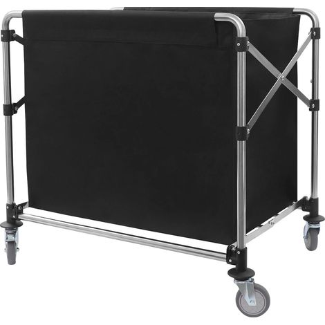 Chariot à linge pliable, Panier à linge commercial avec 4 roulettes, chariot à linge industriel avec cadre pliable en acier inoxydable et tissu Oxford imperméable, charge de 220 lb, noir (1/5)