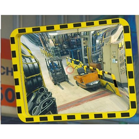 Moravia Industriespiegel aus Acryl 800 x 1000 mm Rahmen schwarz/gelb + Schelle