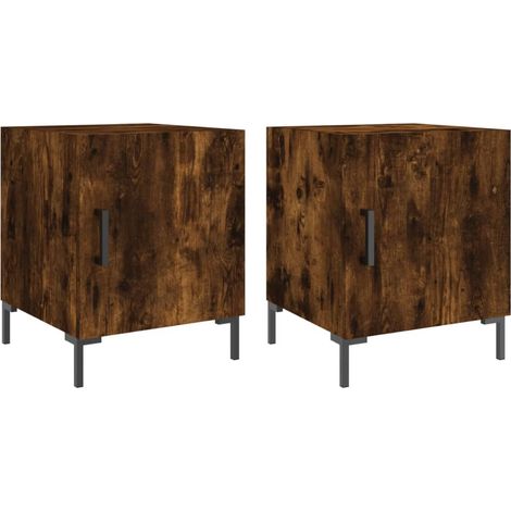 Conjunto de 2 mesitas de noche con compartimento con puerta 40 x 40 x 50 cm madera contrachapada marrón y hierro DEC035115