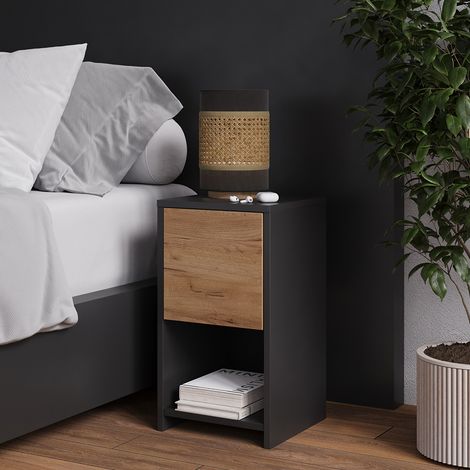 Nachttisch Evo, Anthrazit/Goldkraft Eiche, 30 x 55 cm mit Schublade, Vicco