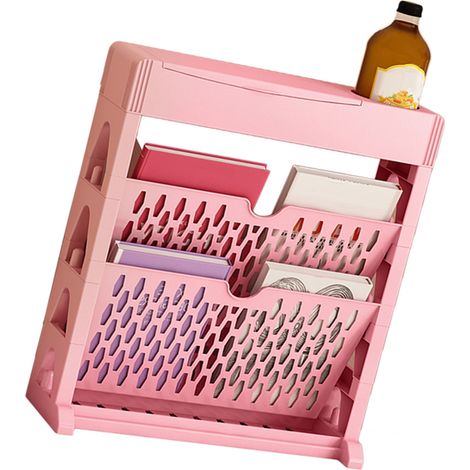 Étagère à livres de rangement, petite bibliothèque, grande capacité, accès facile pour salon et chambre, une rangée, 2 niveaux, rose (1/5)