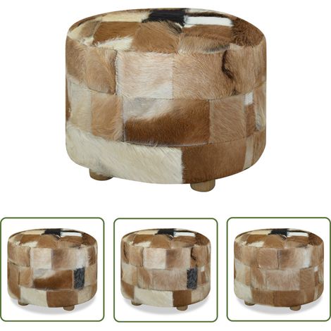 The Living Store Hocker Echtleder Rund 50x50x45 cm - Echtleder Sessel - Runder Hocker - Wohnaccessoire - Beistelltisch - Lounge Möbel (1/5)