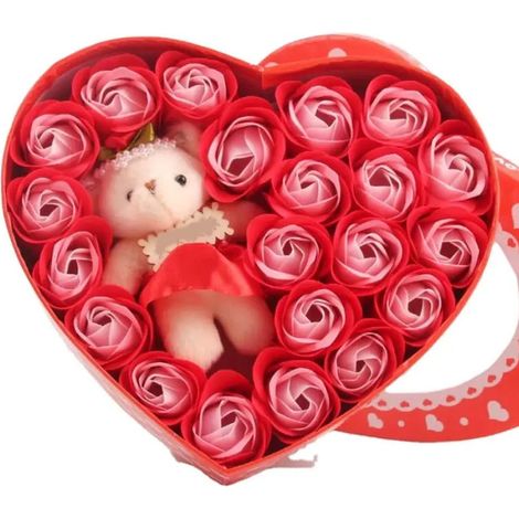 TrAdE Shop Traesio - Scatola Regalo A Forma Di Cuore Con Orsetto E Rose Per San Valentino Anniversari - (1/2)