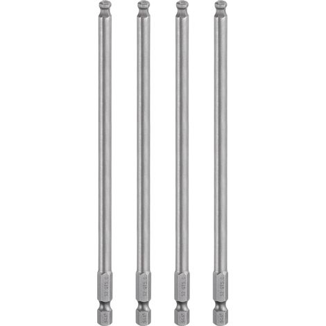 4Pcs Embout de Tournevis Hexagonal à Tête Sphérique 5mm (H5.0) Embout 1/4" Tige Hexagonale 150mm (6") Long Magnétique Embout de Tournevis Métrique en Acier S2 (1/5)