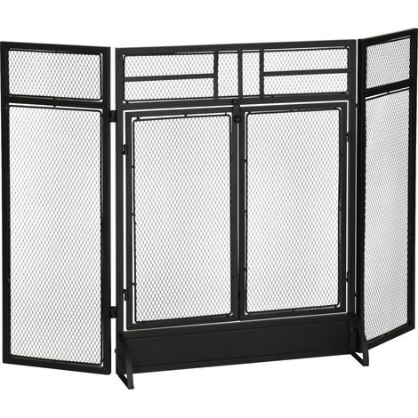 Salvachispas Plegable Pantalla Protectora de Chimenea de 3 Paneles con Doble Puerta y Pies 120x11,5x79 cm Negro (1/5)