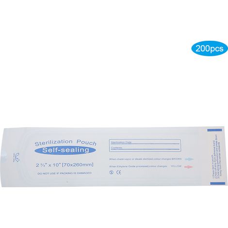 Boîte de 200 sachets auto-scellants de 70 x 260 mm pour produits dentaires. Accessoires inclus.