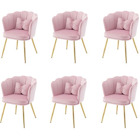 Set di 6 sedie imbottite in velluto rosa con schienale floreale e gambe in metallo dorato (1/5)