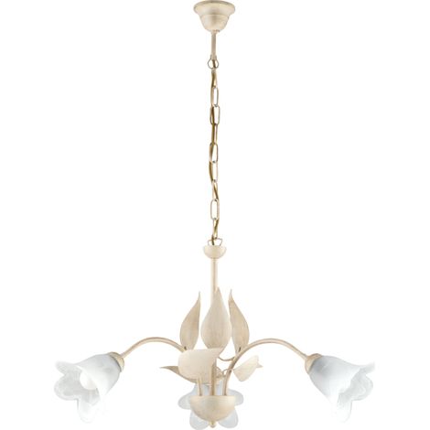 Lustre Olga Fer Ivoire, Déco Or Antique, Verre Albâtre D.14, 3 Lumières D.60 Cm Ambiance Douce Et Classique (1/2)