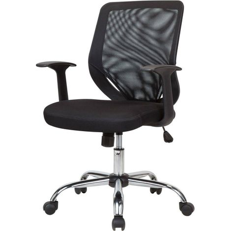 Dmora - Silla de oficina Daaro, Silla ejecutiva de malla con reposabrazos, Asiento de oficina ergonómico, 60x54h90/98 cm, Negro (1/3)