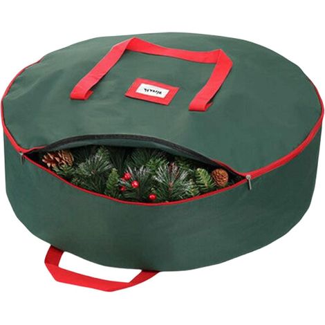 Sac de rangement pour couronne de Noël - Avec poignées - En tissu Oxford 600D - Pour couronnes de Noël-Vert 60x18cm (1/5)