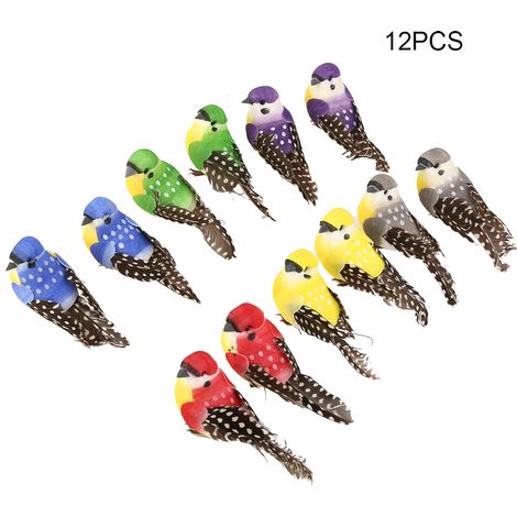 12 uccelli artificiali colorati fatti a mano per decorazioni di casa, giardino e matrimoni.
