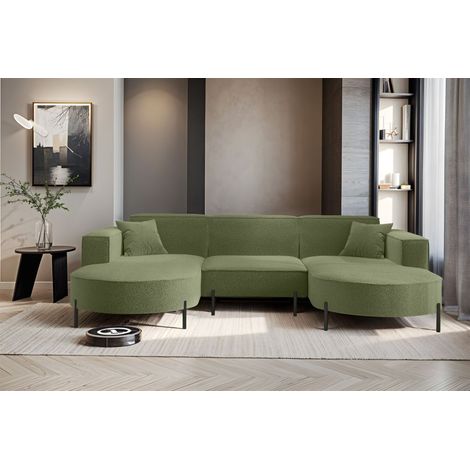 Wohnlandschaft U-Form Sofa VALENCIA in Stoff Quelle Hellgrün