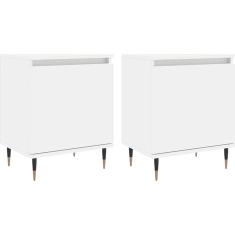 Juego de 2 mesitas de noche con compartimento con puerta 40 x 30 x 50 cm madera contrachapada blanca DEC034898