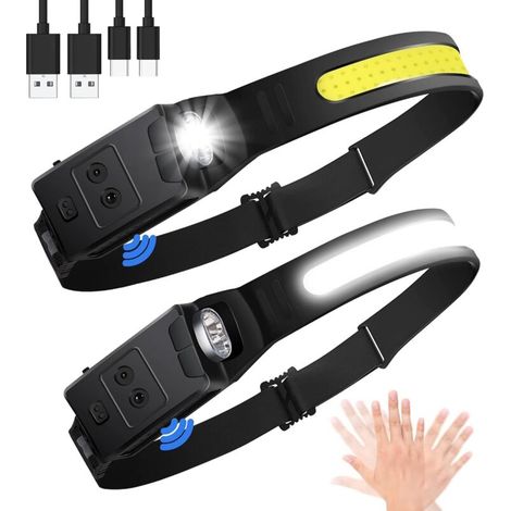 Lampe Frontale Rechargeable, 2 Pièces 230° LED Ultra Puissante Torche Frontale avec 6 Modes d’Éclairage & Détecteur de Mouvement Pour Camping, Pêche, Jogging et Randonnée [Classe énergétique A+++] (1/5)