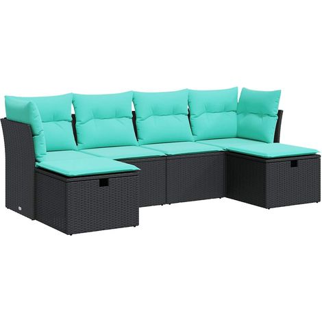 Set de sofás de jardín 6 piezas y cojines ratán sintético negro vidaXL (1/5)
