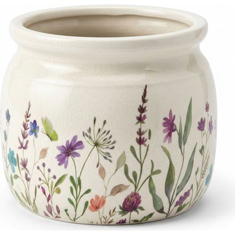 Pot de Fleurs céramique beige fleurs 20x15cm (1/2)