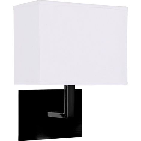 Searchlight Hotel Applique Murale Noir Mat, Abat-jour Tissu Blanc (1/2)