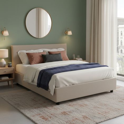 Talamo Italia Cama matrimonial Bonaria, Cama contenedor con tapizado en ecopiel, 100% Made in Italy, Apertura frontal, con colchón Cm 160x200 incluido, Tórtola, con embalaje reforzado (1/5)