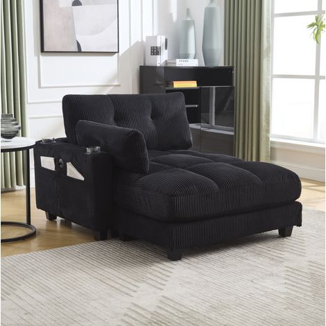 Fauteuil relax en velours côtelé noir avec USB OKMYHOME (1/5)