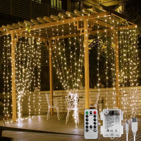 Guirlande Rideau Lumineuse 300 LEDs, 3 x 3 Mètres USB Guirlande Lumineuse Sapin Noël Intérieur, 8 Modes Dimmable avec Télécommande, Rideau Lumineux Decoration de Mariage, Fenêtre, Terrasse (1/5)