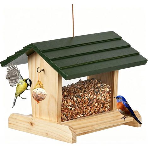 Holz Vogelfutterhaus mit Meisenknödelhalter, wetterfest, zum Aufhängen